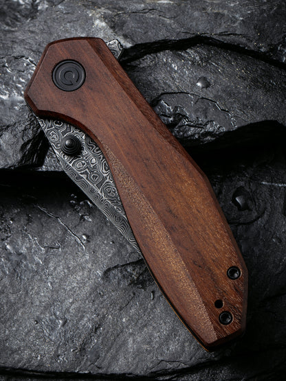 Civivi Odd 22 2.97" Black Damascus Cuibourtia Wood Folding Knife by Tuffknives C21032-DS1