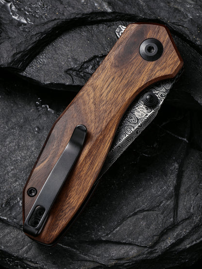 Civivi Odd 22 2.97" Black Damascus Cuibourtia Wood Folding Knife by Tuffknives C21032-DS1