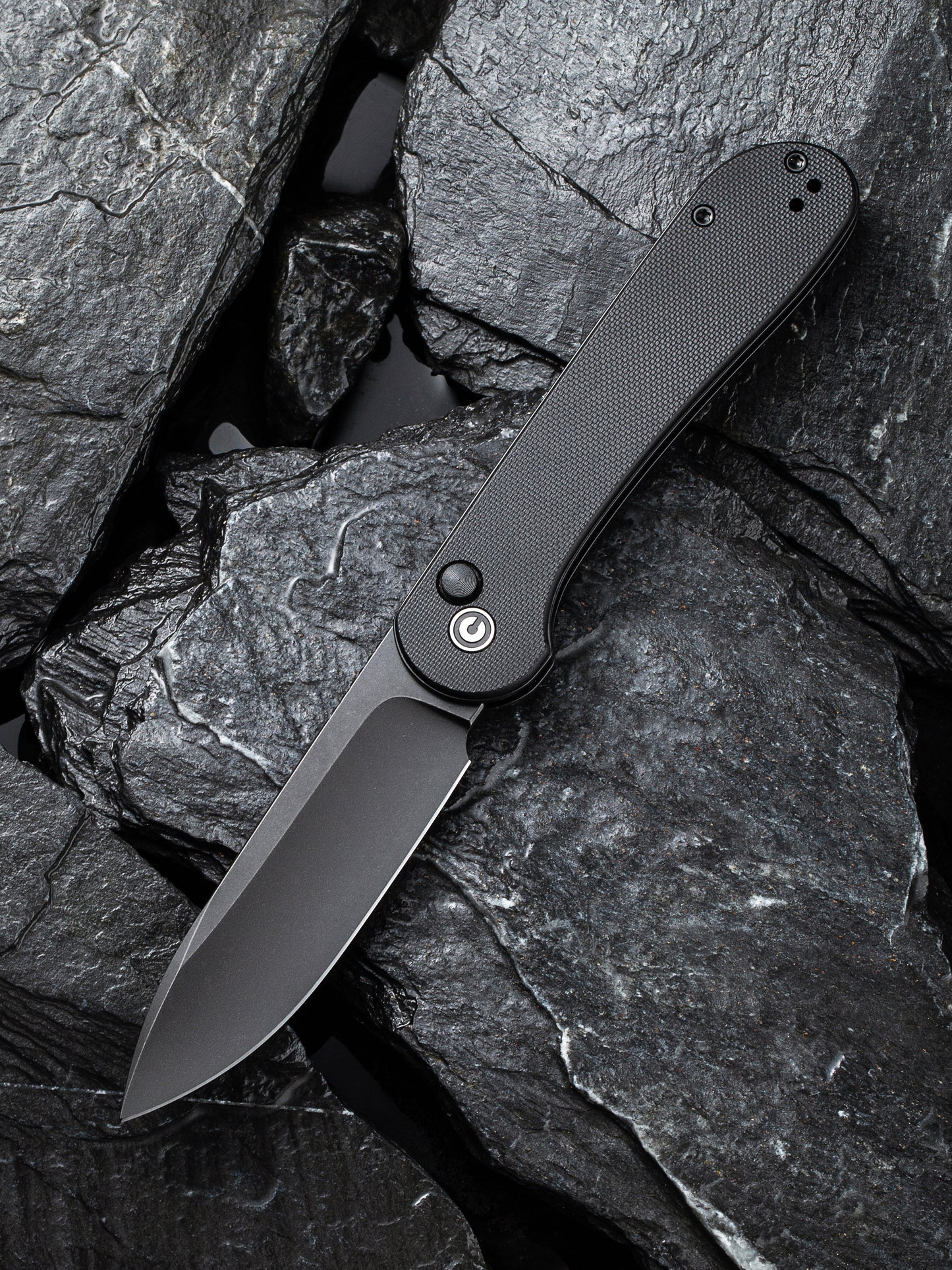 Civivi Elementum Button Lock 3.47" Sandvik 14C28N Black Stonewashed Black G10 Folding Knife C2103A