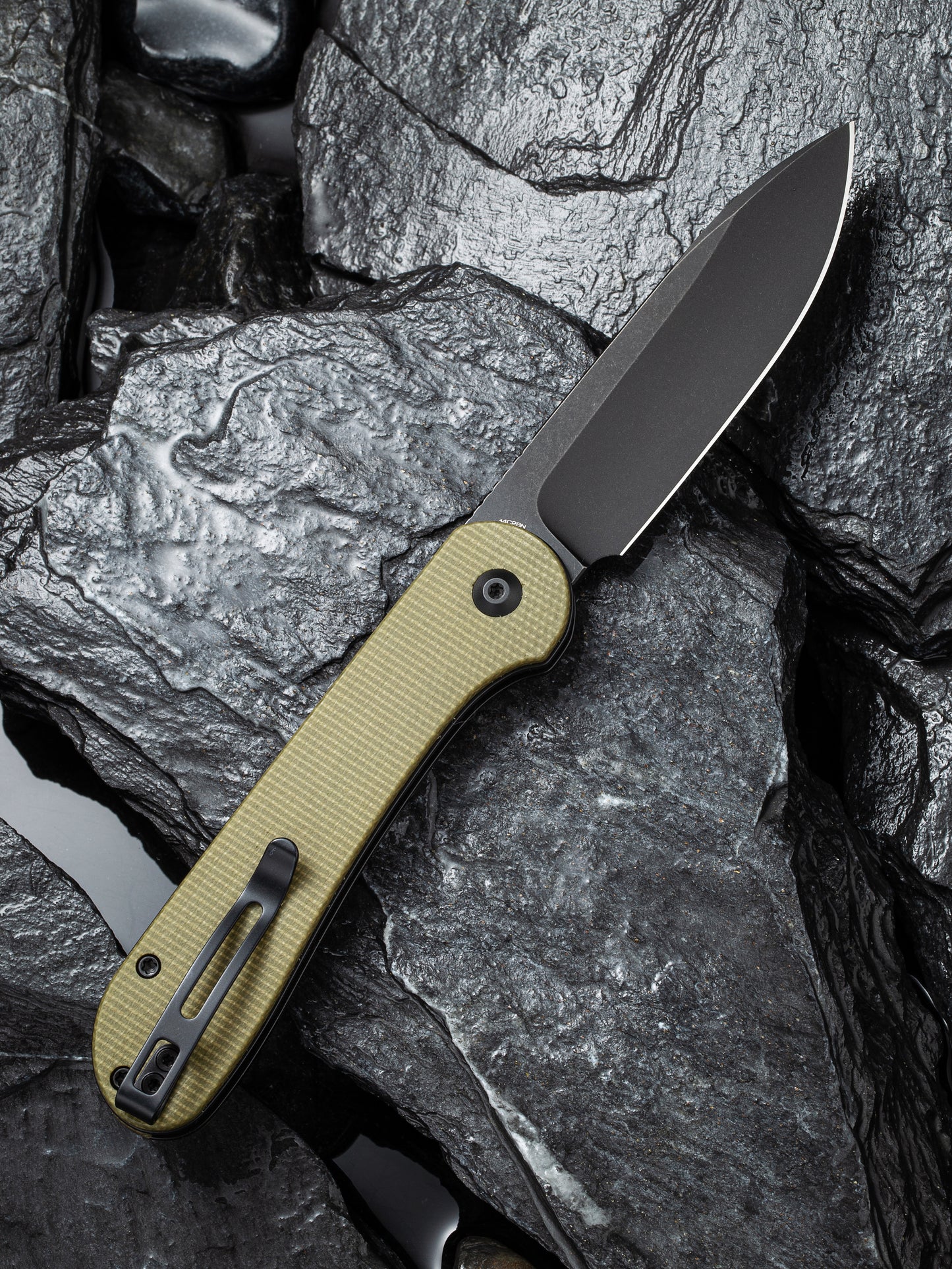 Civivi Elementum Button Lock 3.47" Sandvik 14C28N Black Stonewashed OD Green Micarta Folding Knife C2103B