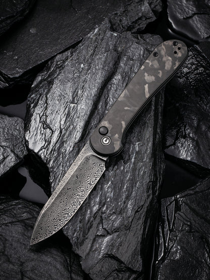 Civivi Elementum Button Lock 3.47" Black Damascus Marbled Carbon Fiber Folding Knife C2103DS-3