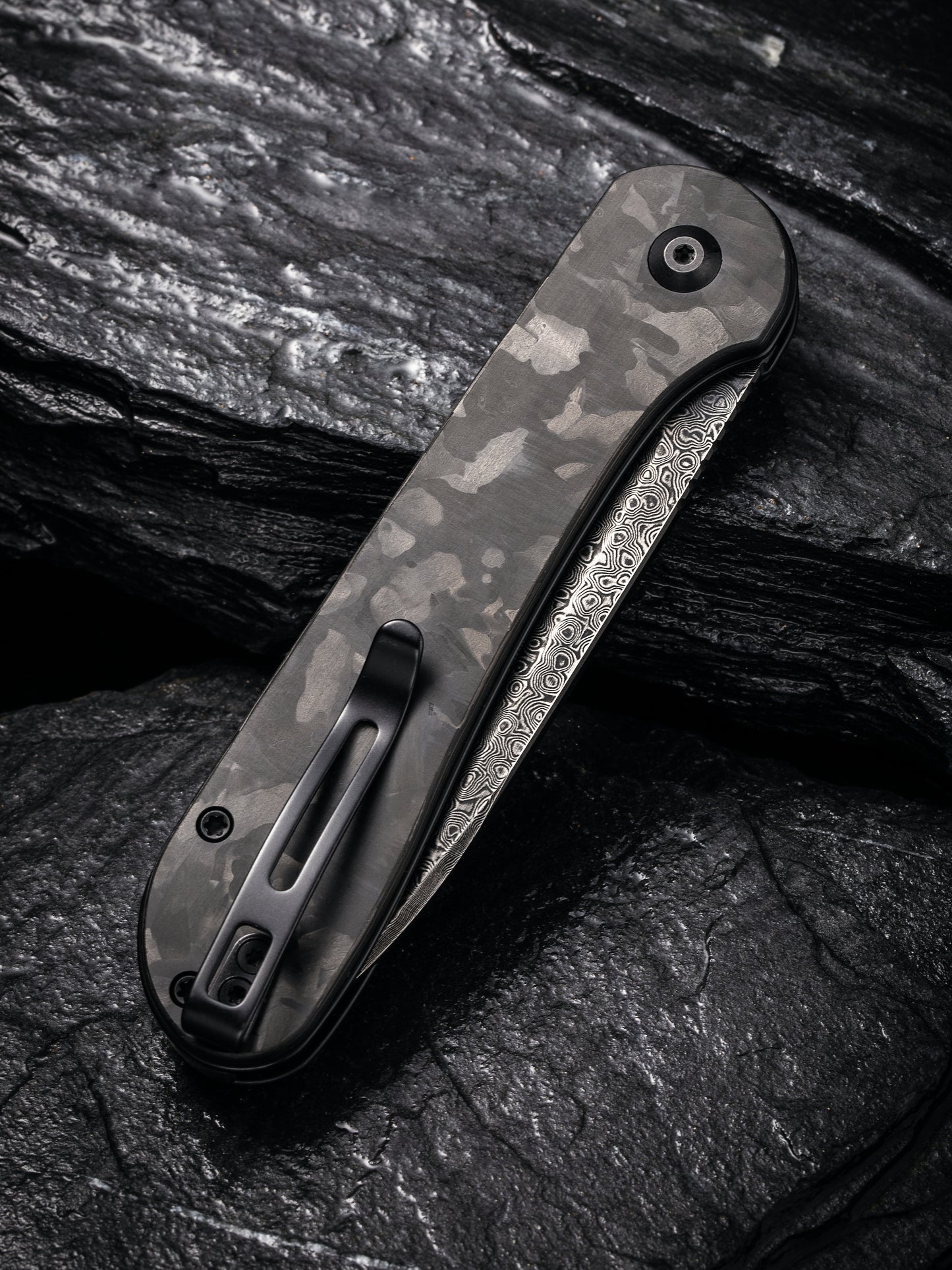 Civivi Elementum Button Lock 3.47" Black Damascus Marbled Carbon Fiber Folding Knife C2103DS-3