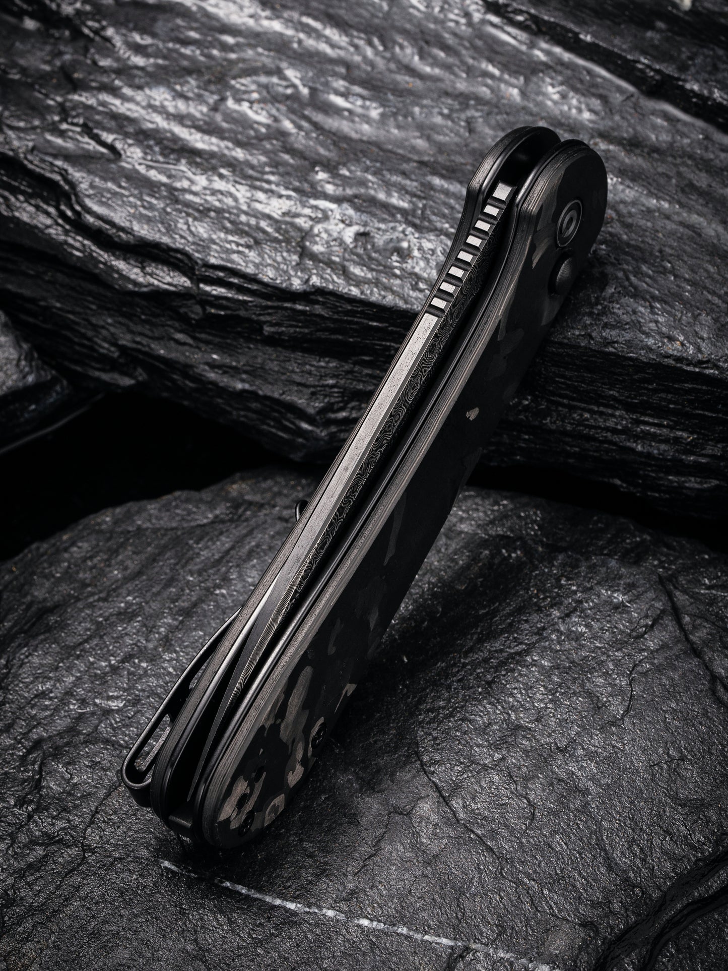 Civivi Elementum Button Lock 3.47" Black Damascus Marbled Carbon Fiber Folding Knife C2103DS-3