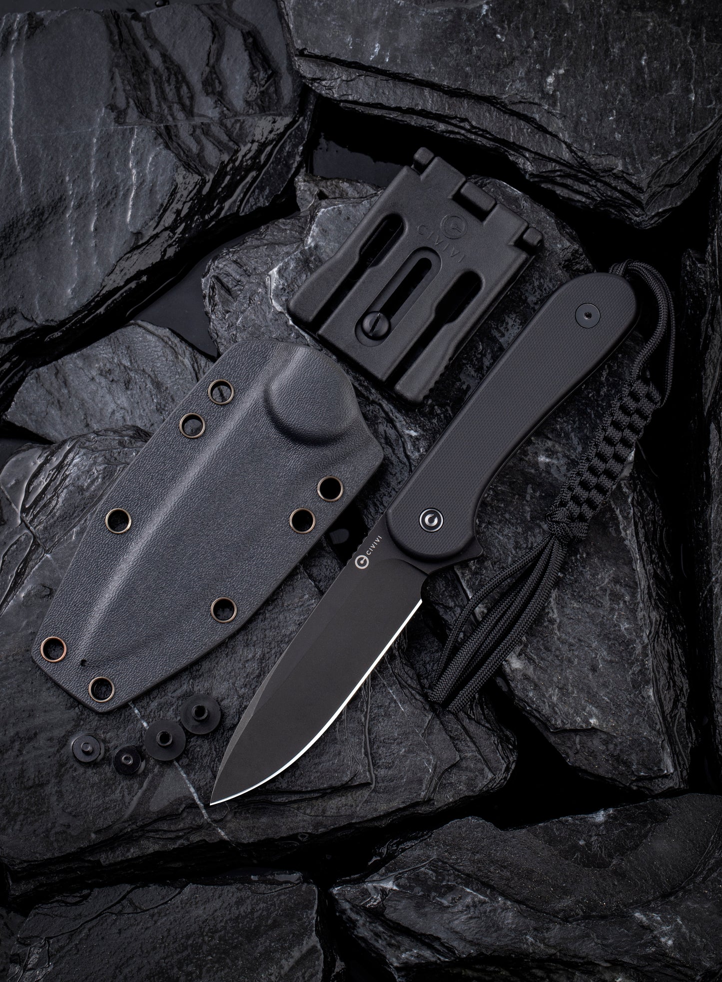 Civivi Fixed Blade Elementum Black 3.98" D2 G10 Knife with Kydex Sheath C2105A
