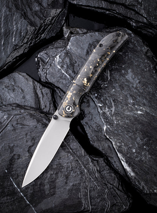 Civivi Imperium 3.47" Nitro-V Carbon Fiber Gold Shred Front-Flipper Folding Knife C2106A