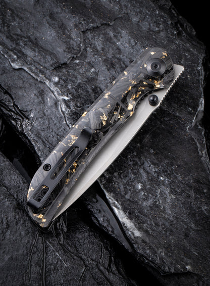 Civivi Imperium 3.47" Nitro-V Carbon Fiber Gold Shred Front-Flipper Folding Knife C2106A