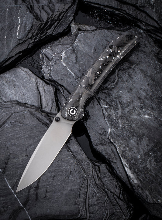 Civivi Imperium 3.47" Nitro-V Carbon Fiber Silver Shred Front-Flipper Folding Knife C2106B