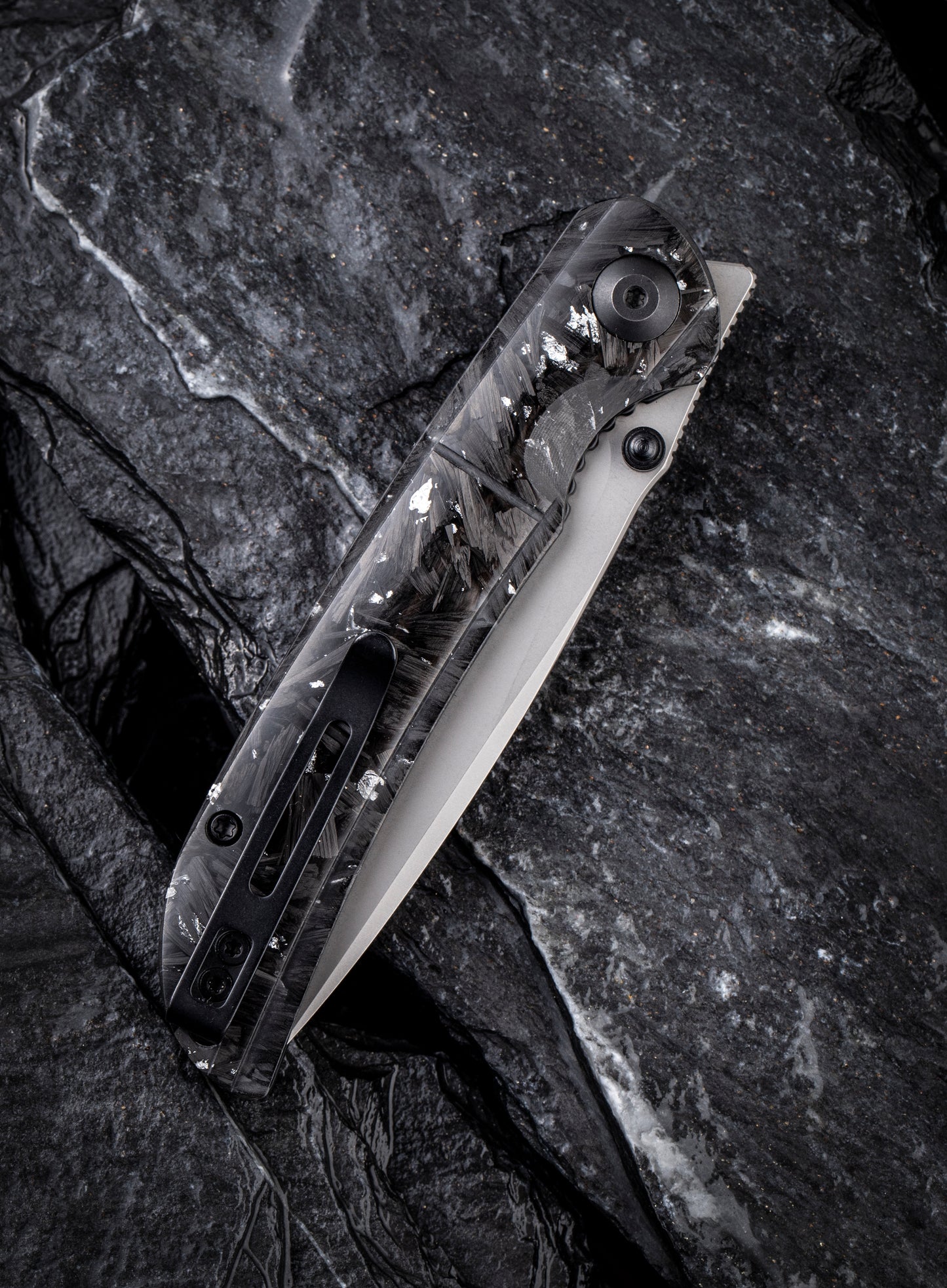 Civivi Imperium 3.47" Nitro-V Carbon Fiber Silver Shred Front-Flipper Folding Knife C2106B
