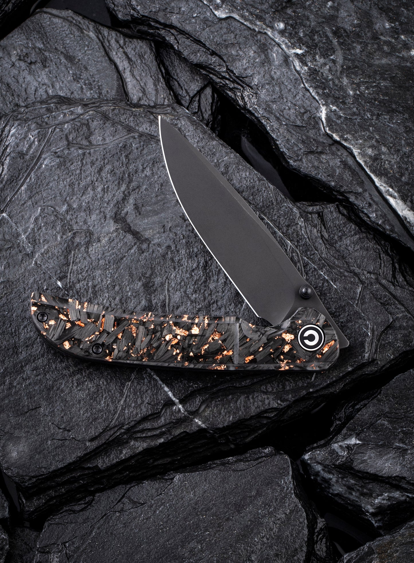 Civivi Imperium 3.47" Nitro-V Black Carbon Fiber Copper Shred Front-Flipper Folding Knife C2106C