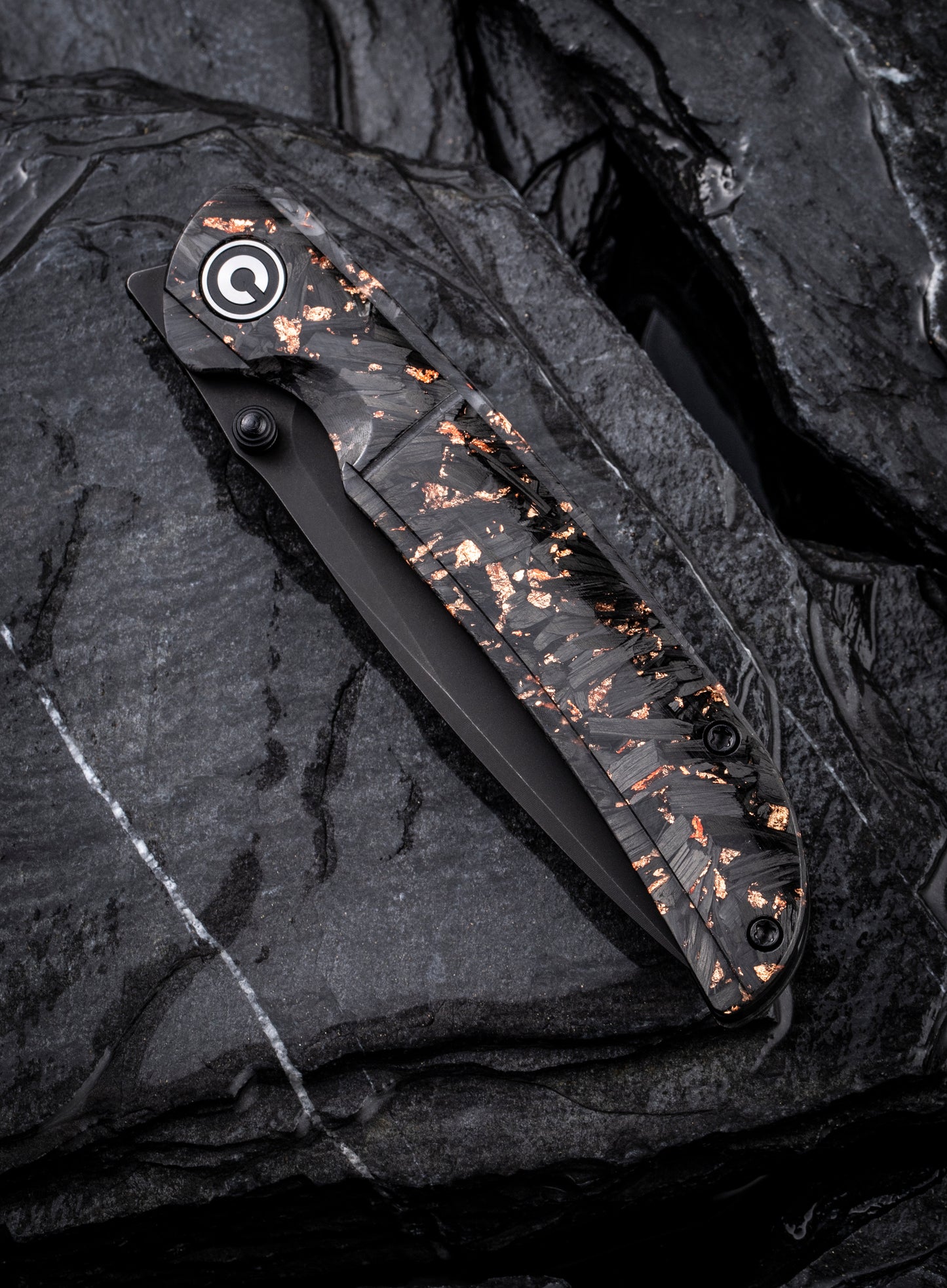 Civivi Imperium 3.47" Nitro-V Black Carbon Fiber Copper Shred Front-Flipper Folding Knife C2106C