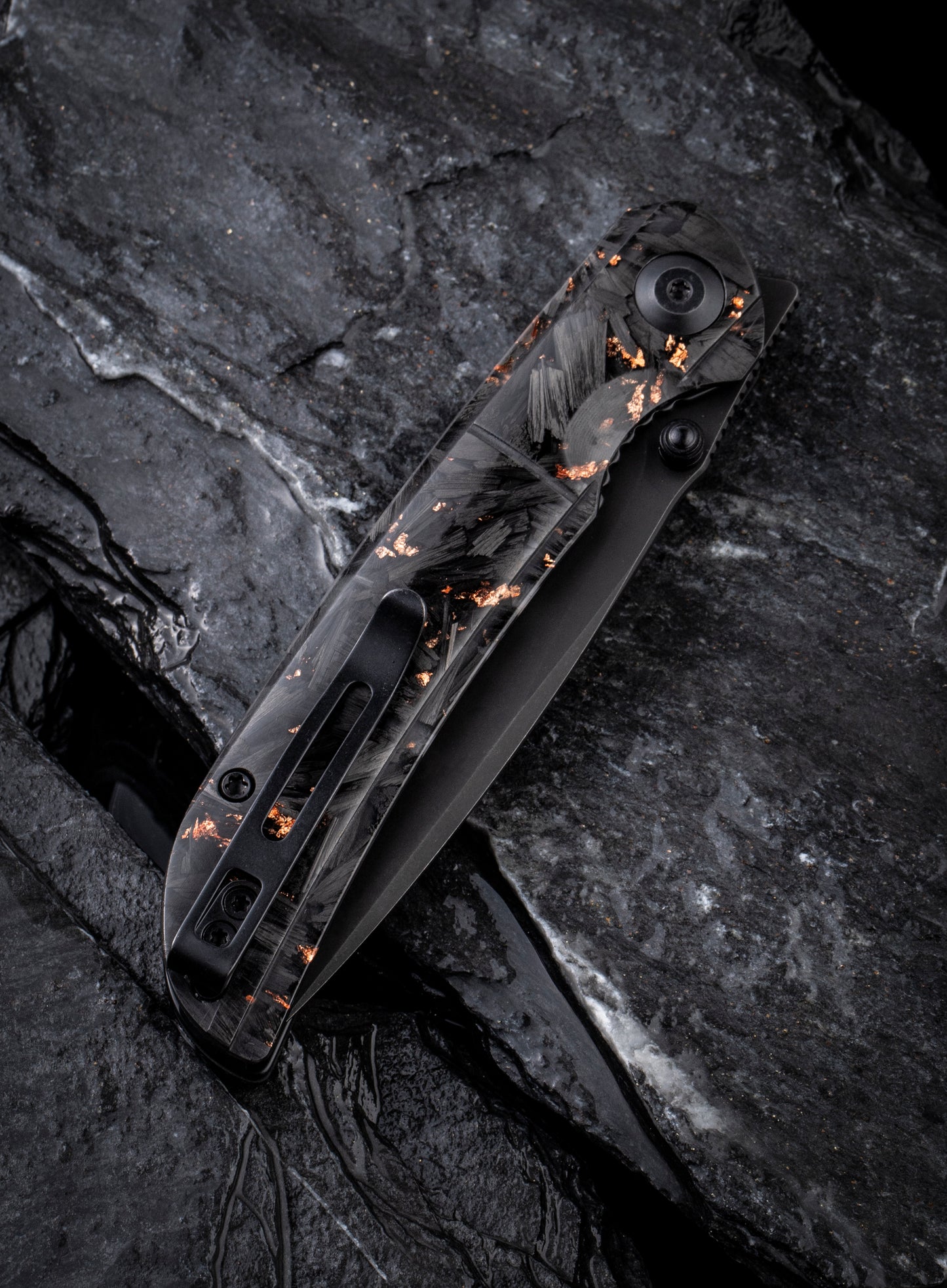 Civivi Imperium 3.47" Nitro-V Black Carbon Fiber Copper Shred Front-Flipper Folding Knife C2106C