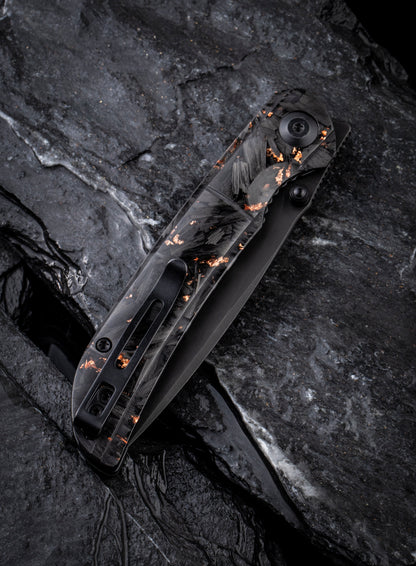 Civivi Imperium 3.47" Nitro-V Black Carbon Fiber Copper Shred Front-Flipper Folding Knife C2106C