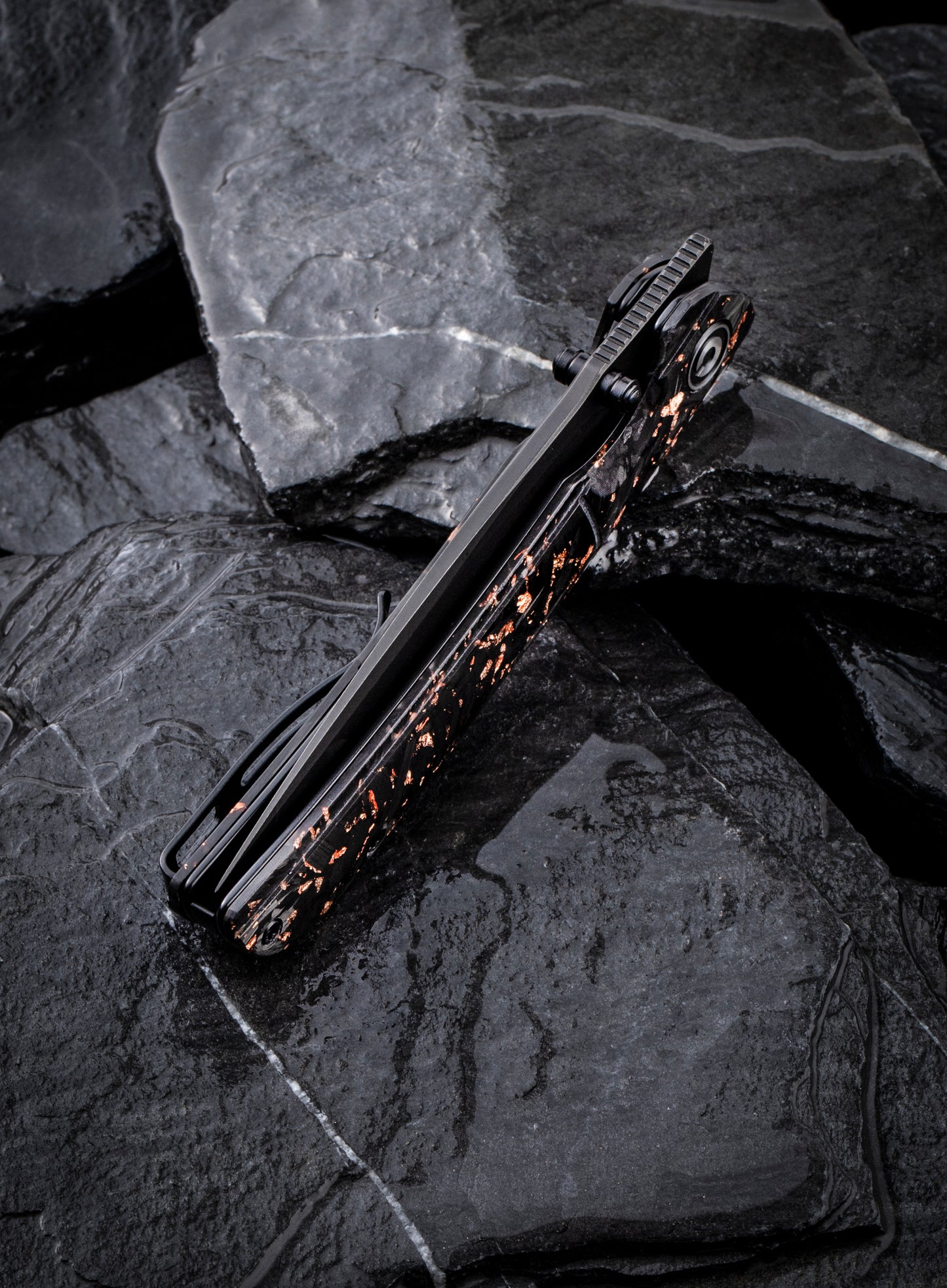 Civivi Imperium 3.47" Nitro-V Black Carbon Fiber Copper Shred Front-Flipper Folding Knife C2106C