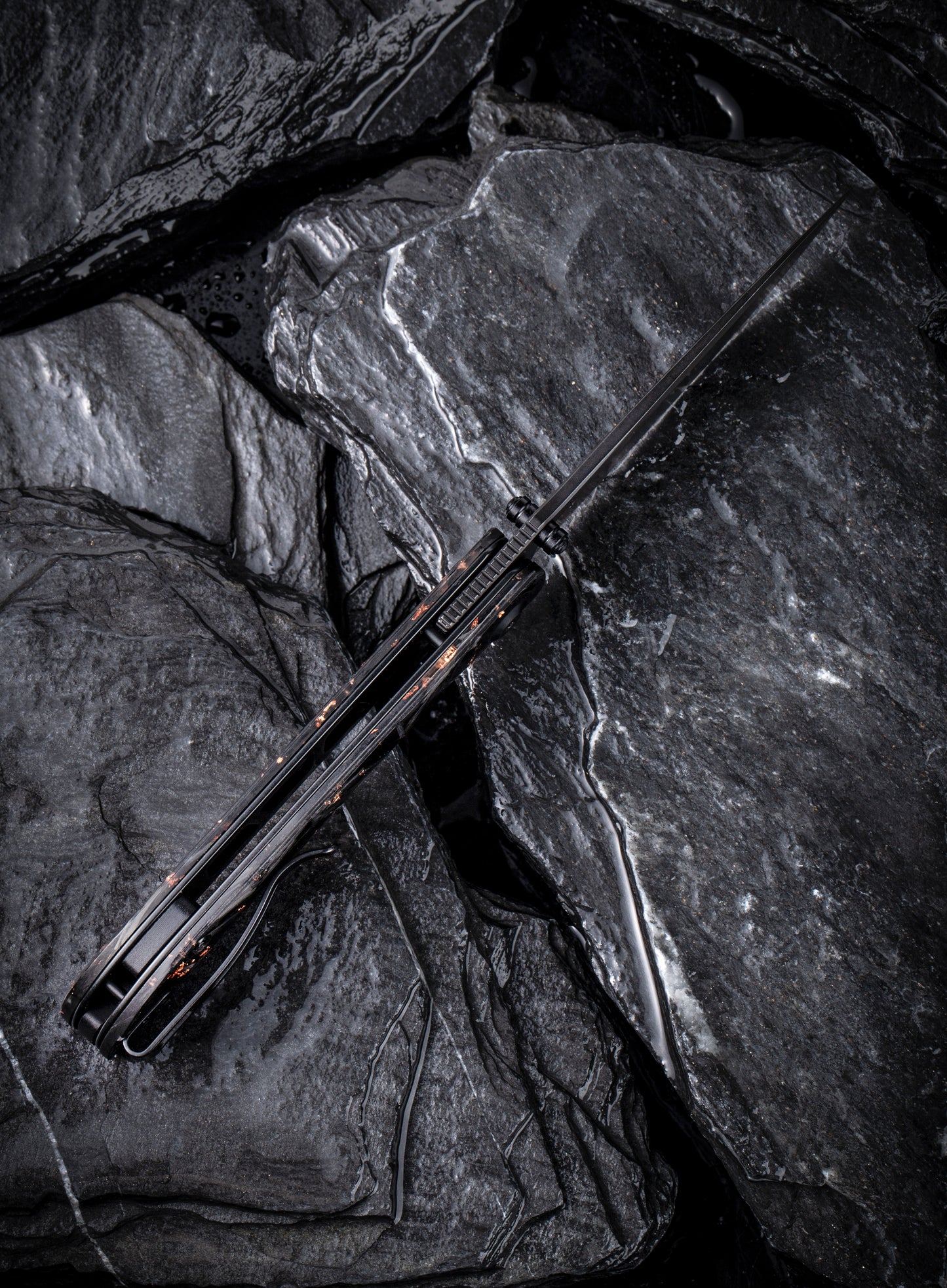 Civivi Imperium 3.47" Nitro-V Black Carbon Fiber Copper Shred Front-Flipper Folding Knife C2106C