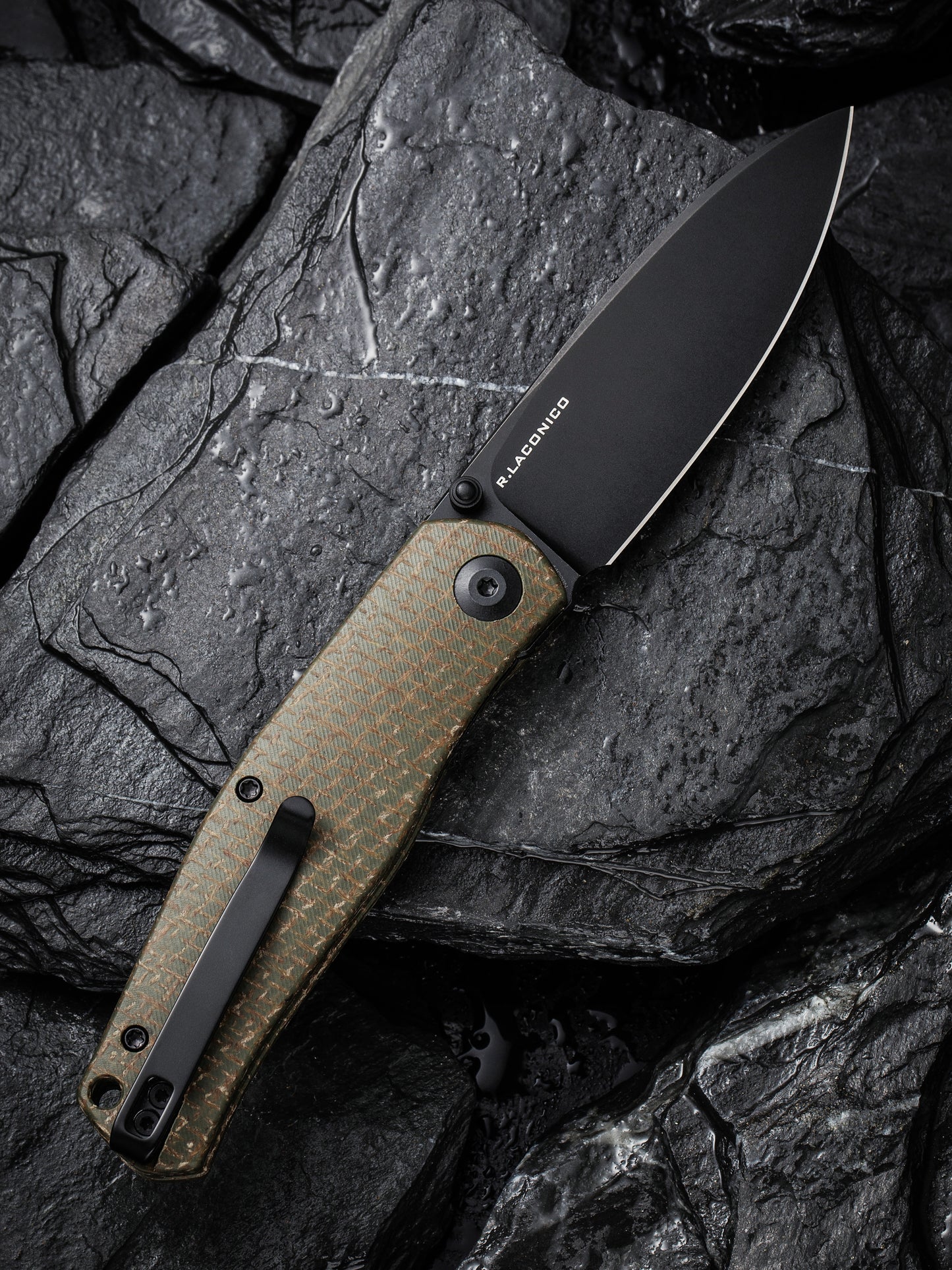 Civivi Sokoke 3.35" Black 14C28N Green Burlap Micarta Folding Knife by Ray Laconico C22007-2