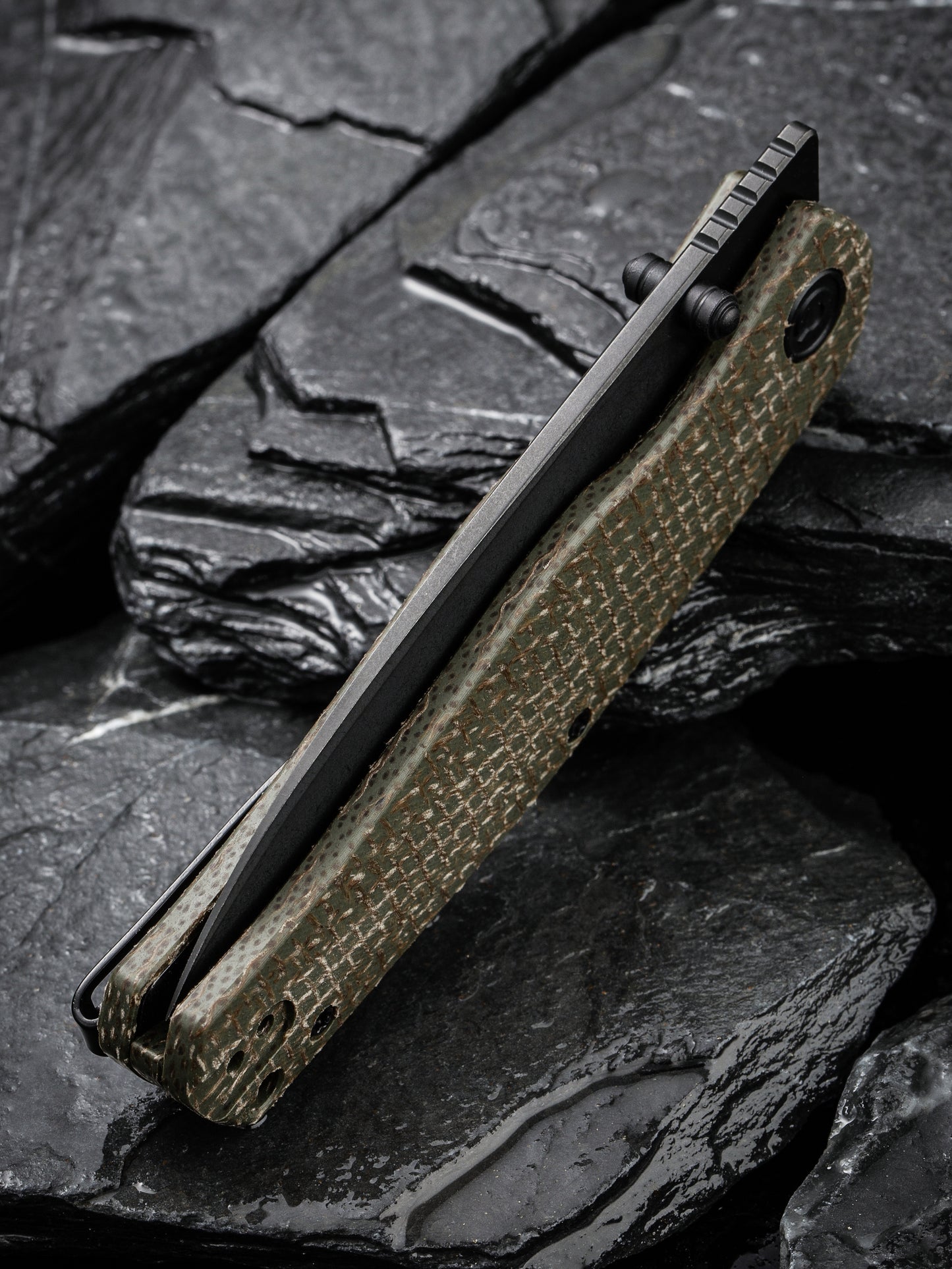 Civivi Sokoke 3.35" Black 14C28N Green Burlap Micarta Folding Knife by Ray Laconico C22007-2