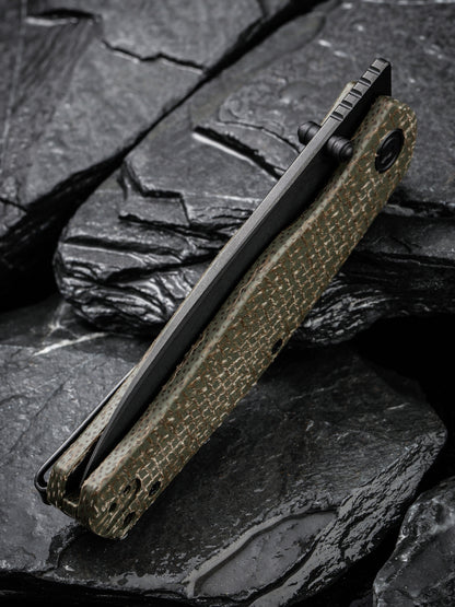 Civivi Sokoke 3.35" Black 14C28N Green Burlap Micarta Folding Knife by Ray Laconico C22007-2