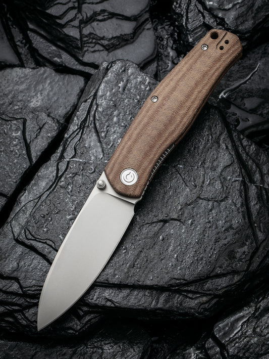 Civivi Sokoke 3.35" 14C28N Brown Linen Micarta Folding Knife by Ray Laconico C22007-3