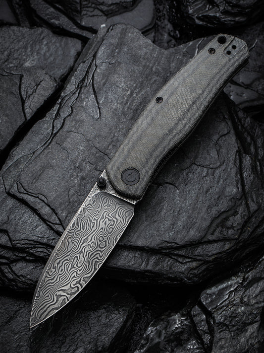 Civivi Sokoke 3.35" Black Damascus Black Linen Micarta Folding Knife by Ray Laconico C22007-DS1