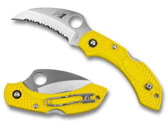 Spyderco Dragonfly 2 Salt Yellow FRN 2.25" H-1 Hawkbill Serrated Rustproof Folding Knife C28SYL2HB