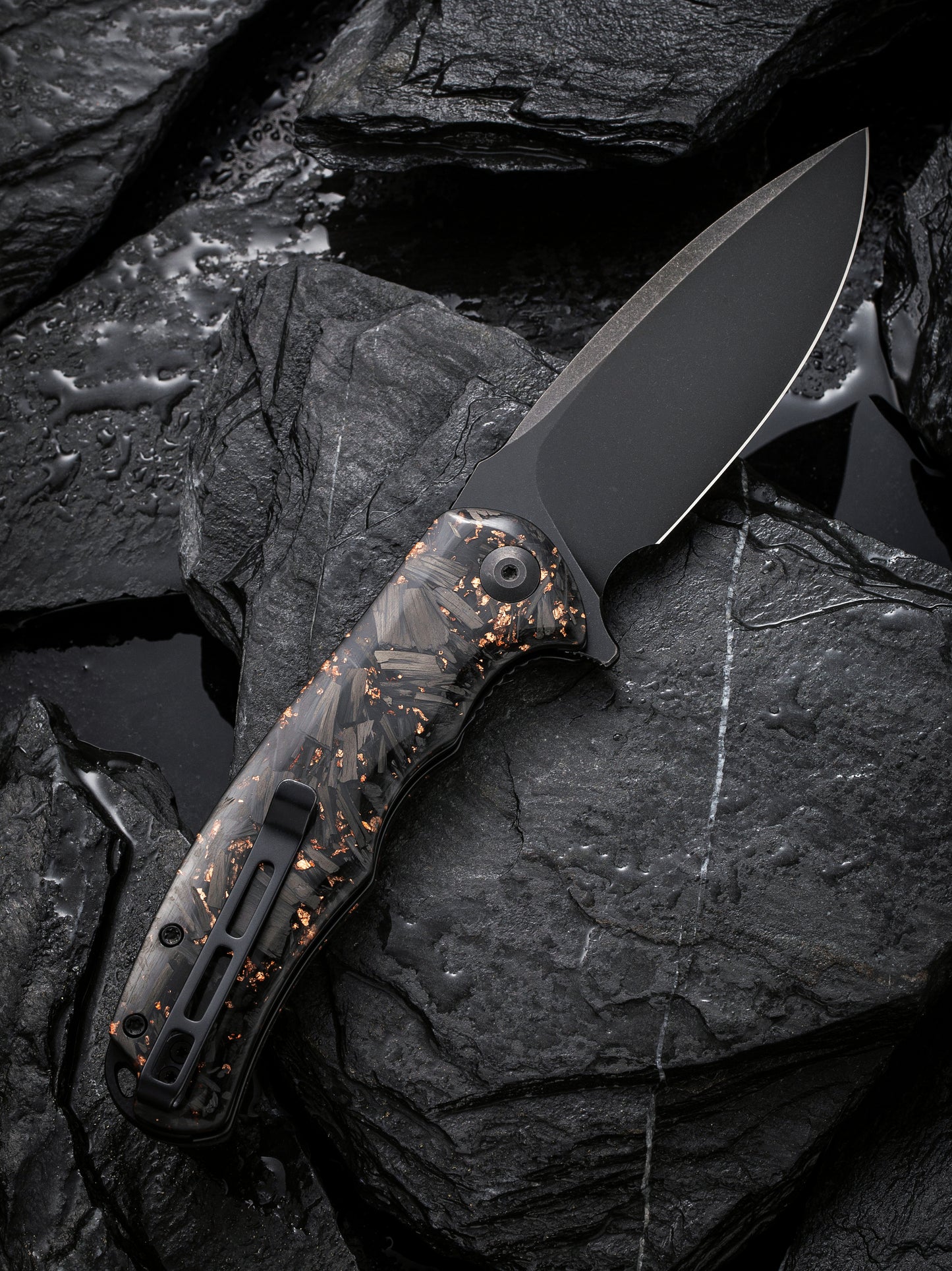 Civivi Praxis 3.75" Black 9Cr18MoV Shredded Carbon Fiber And Copper Shred Folding Knife C803I