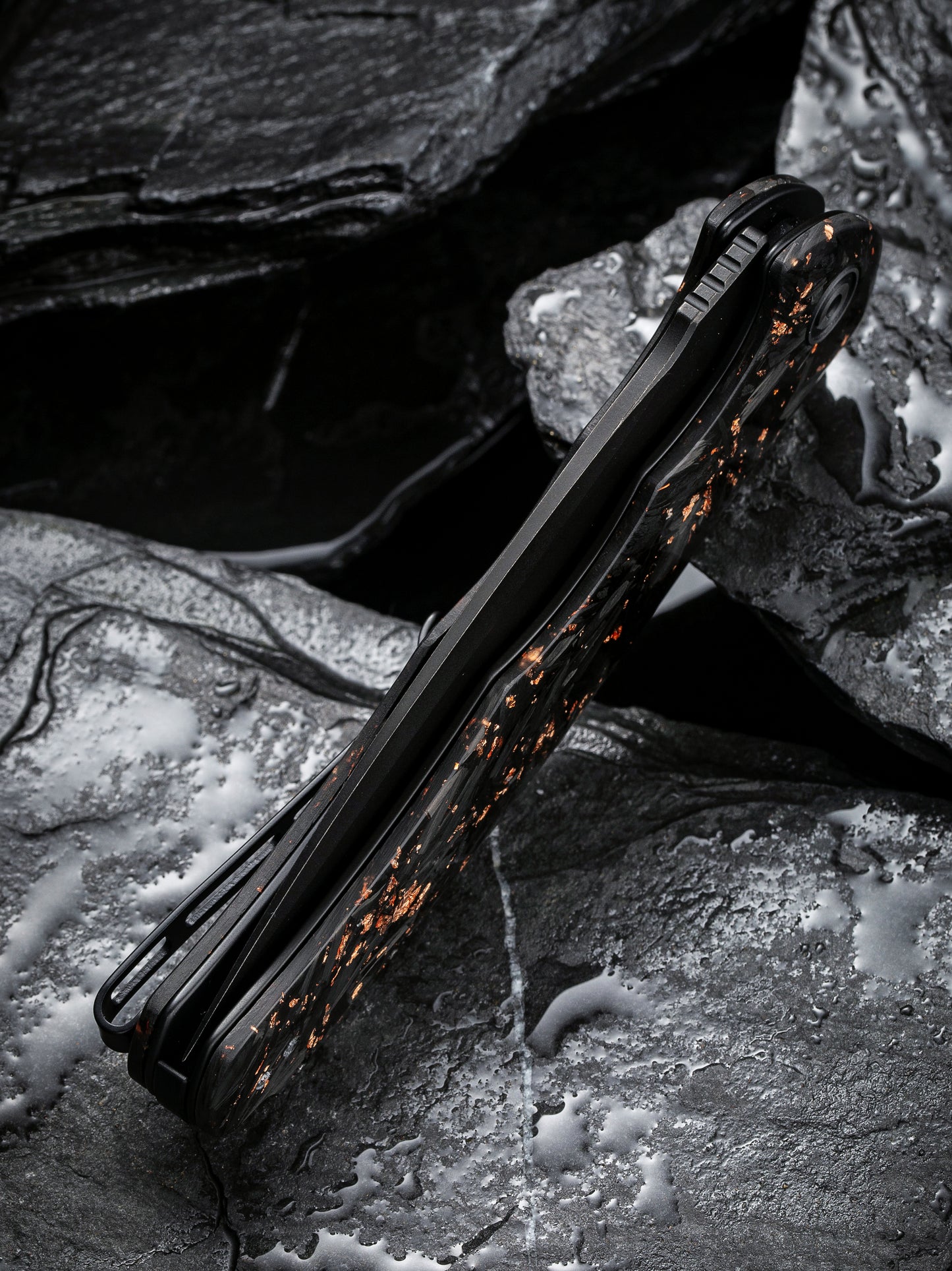 Civivi Praxis 3.75" Black 9Cr18MoV Shredded Carbon Fiber And Copper Shred Folding Knife C803I