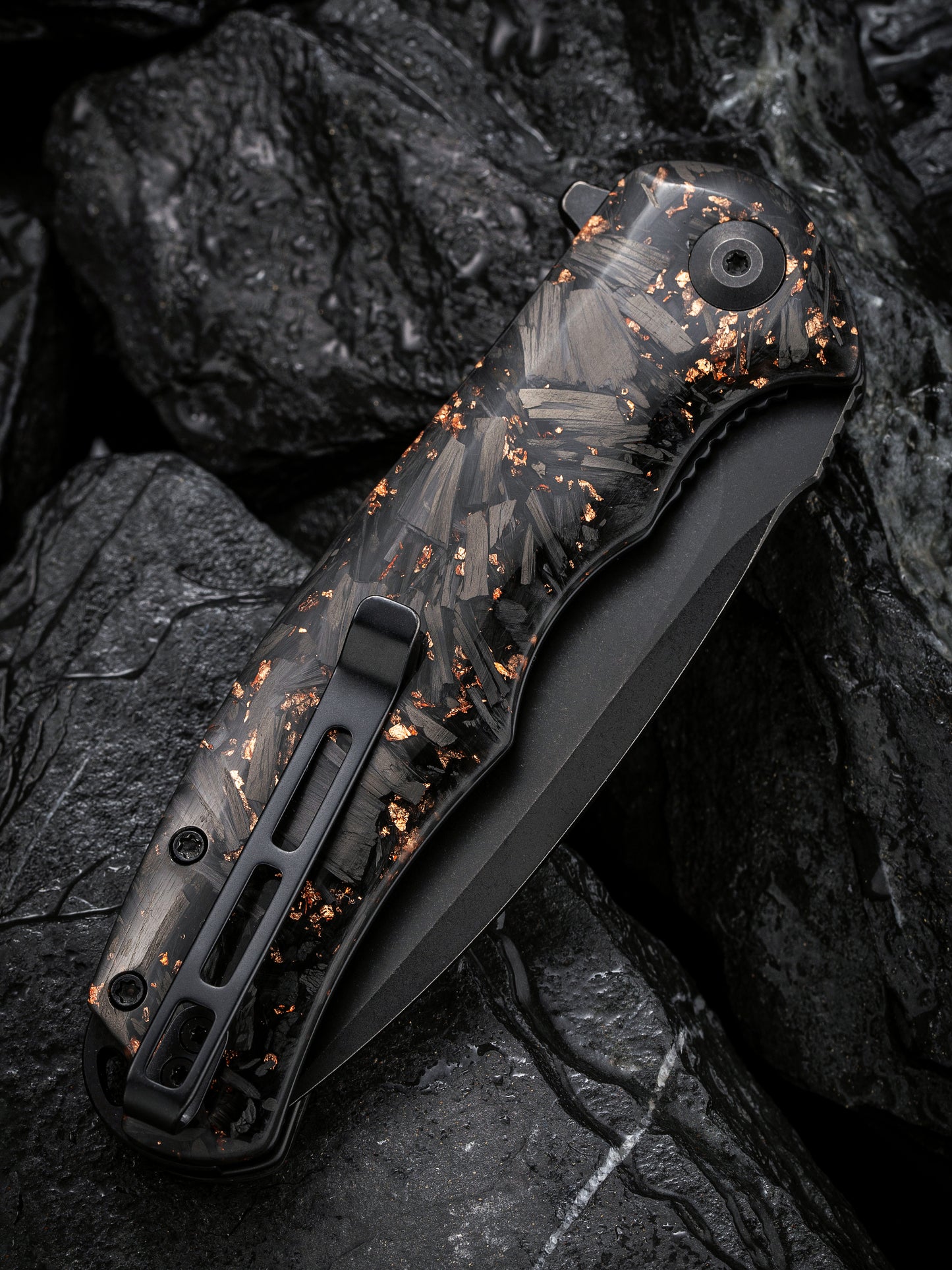 Civivi Praxis 3.75" Black 9Cr18MoV Shredded Carbon Fiber And Copper Shred Folding Knife C803I