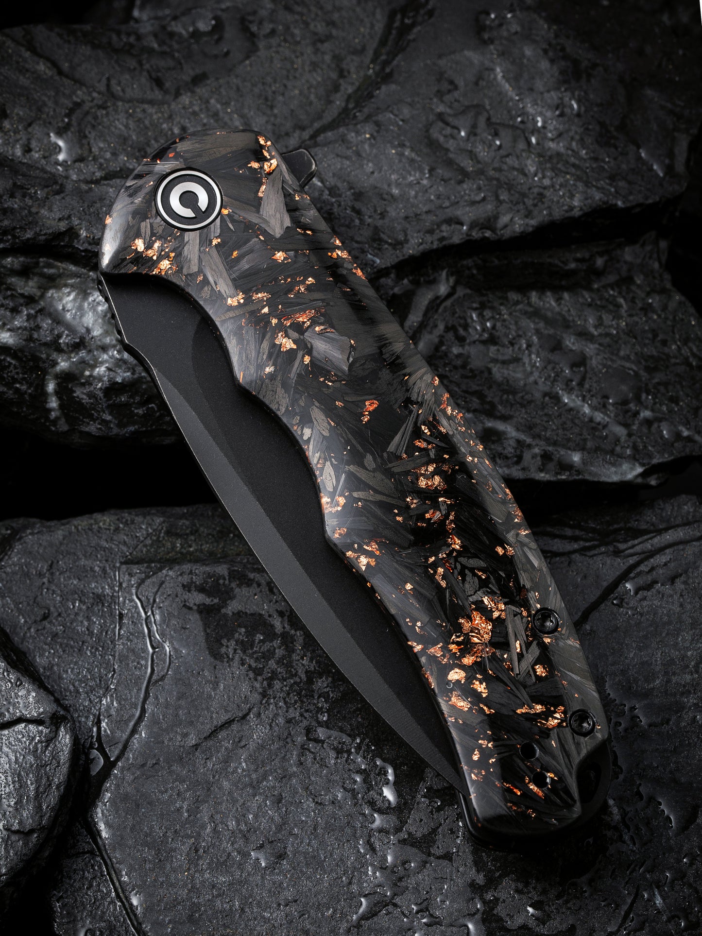 Civivi Praxis 3.75" Black 9Cr18MoV Shredded Carbon Fiber And Copper Shred Folding Knife C803I