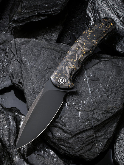 Civivi Praxis 3.75" Black 9Cr18MoV Shredded Carbon Fiber And Golden Shred Folding Knife C803J