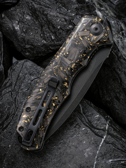Civivi Praxis 3.75" Black 9Cr18MoV Shredded Carbon Fiber And Golden Shred Folding Knife C803J
