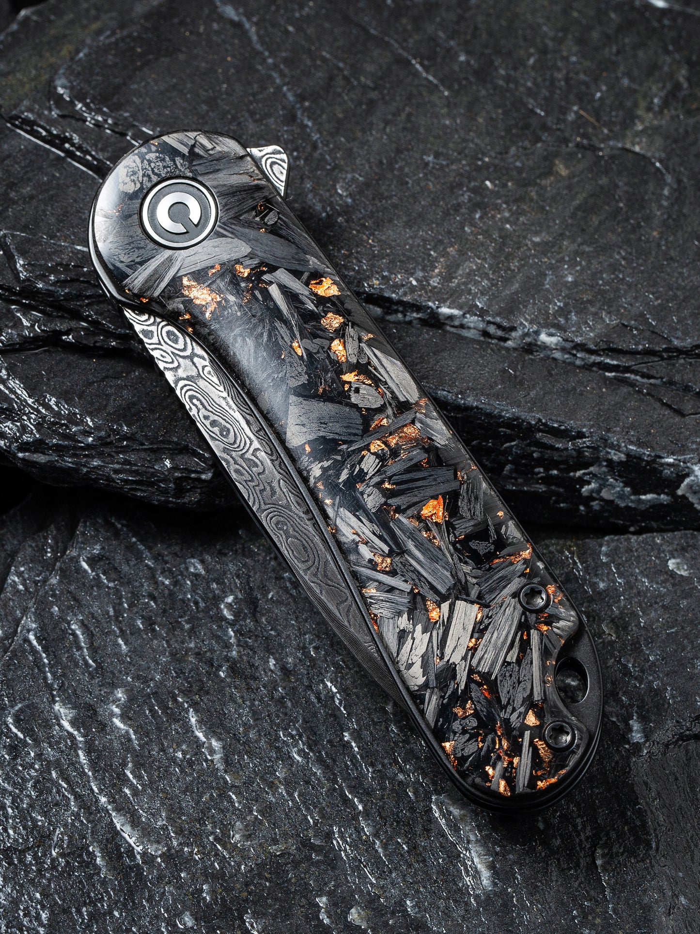 Civivi Elementum 2.96" Damascus Carbon Fiber Copper Shred Folding Knife C907C-DS3