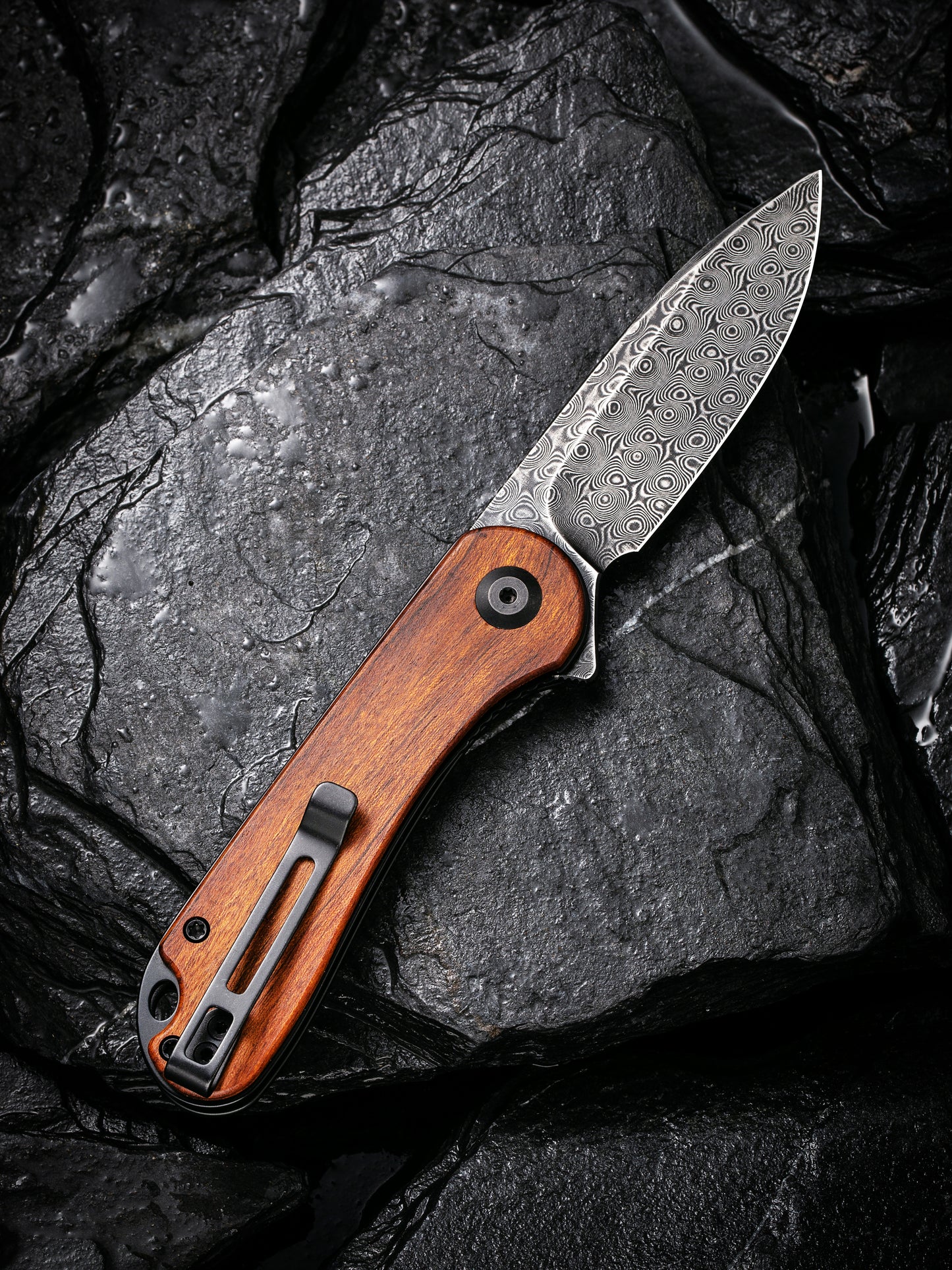 Civivi Elementum 2.96" Black Damascus Cuibourtia Wood Folding Knife C907DS-2