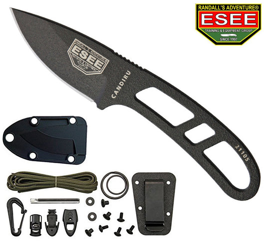 ESEE Candiru Black Compact Fixed Blade Knife with Survival Kit CAN-B-KIT