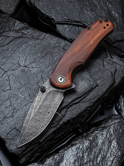 Civivi Pintail 2.98" Black Damascus Cuibourtia Wood Folding Knife C2020DS-2