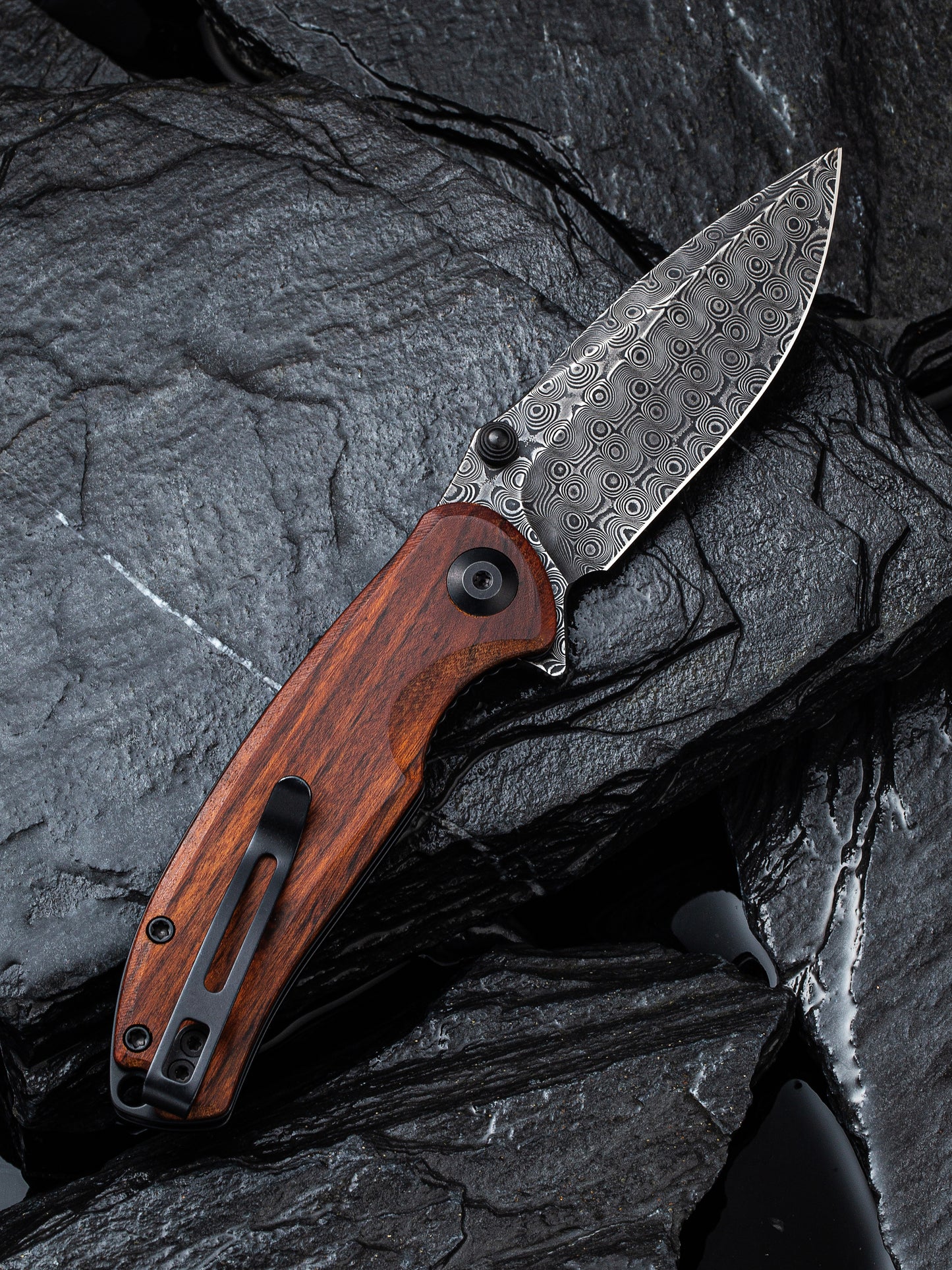 Civivi Pintail 2.98" Black Damascus Cuibourtia Wood Folding Knife C2020DS-2