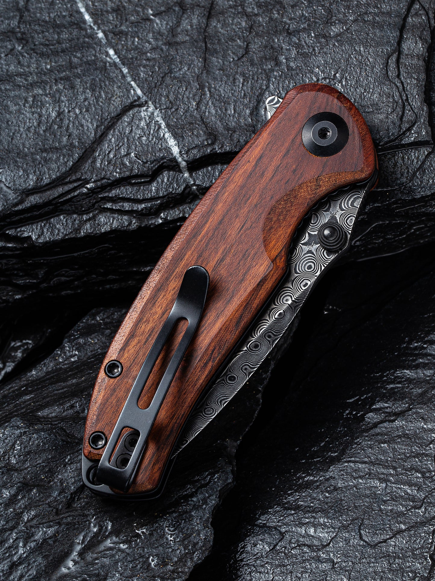 Civivi Pintail 2.98" Black Damascus Cuibourtia Wood Folding Knife C2020DS-2