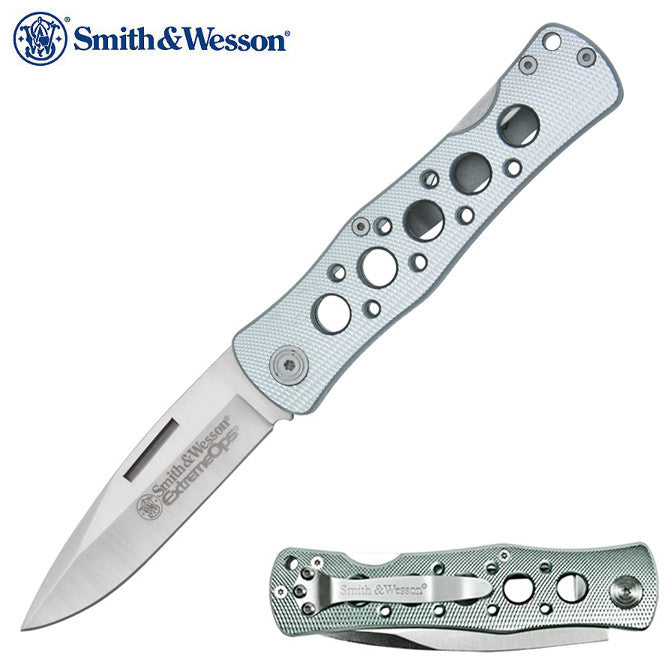 Smith & Wesson Extreme Ops 3.4" Lockback Folding Knife - Drilled Aluminium Handle - CK6AEU