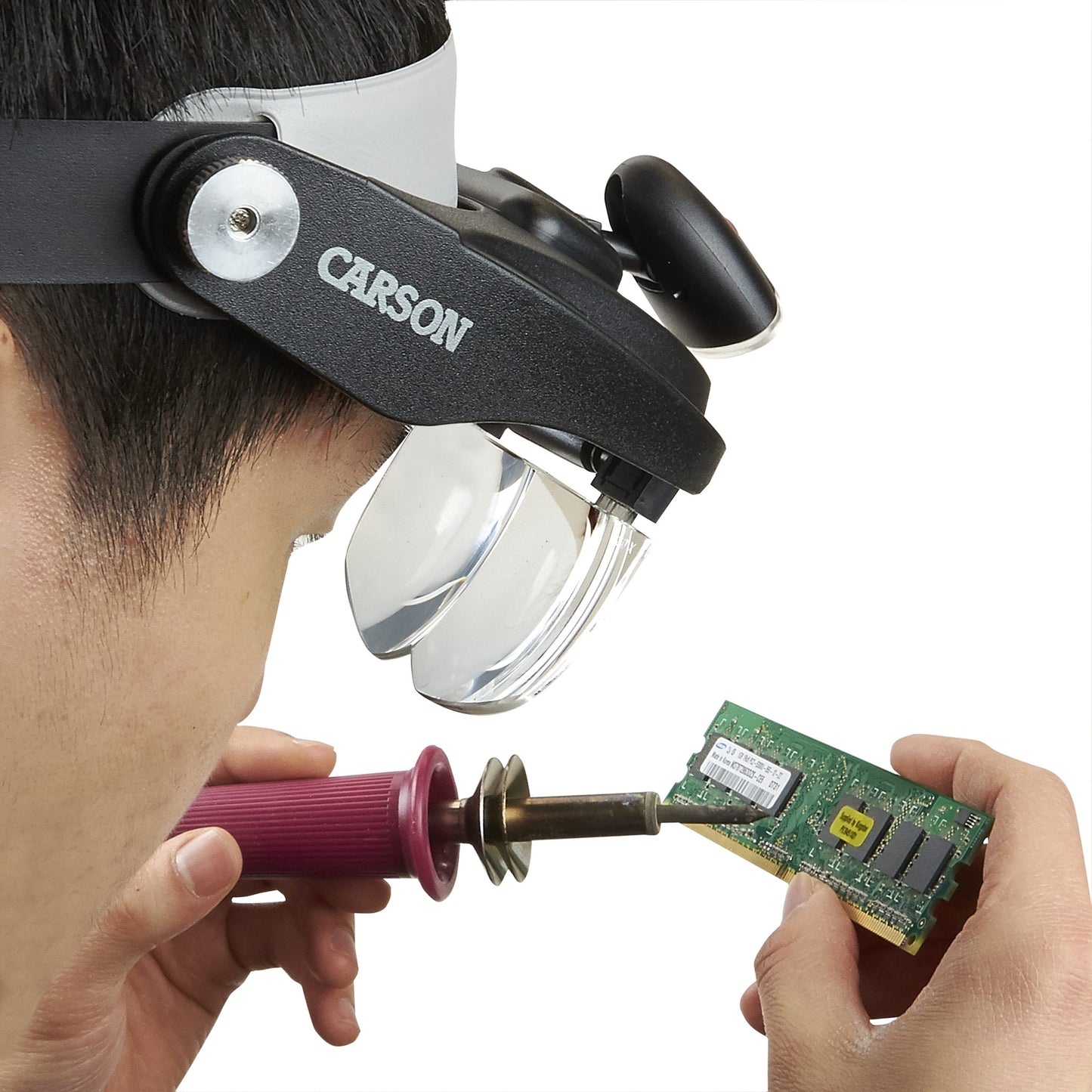 Carson PRO Series MagniVisor Deluxe Head-Worn LED Lighted Magnifier with 4 Lenses CP-60