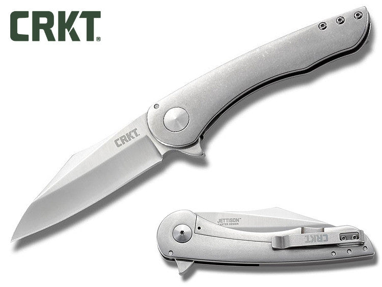 CRKT Jettison 3.26" Satin Folding Knife with Stonewash Stainless Steel Handle - Robert Carter Design - 6130