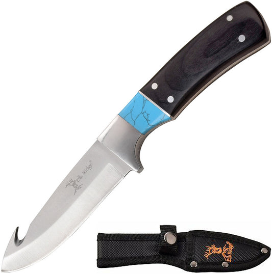 Elk Ridge 3" Blue Stone Pakkawood Fixed Blade Guthook Knife