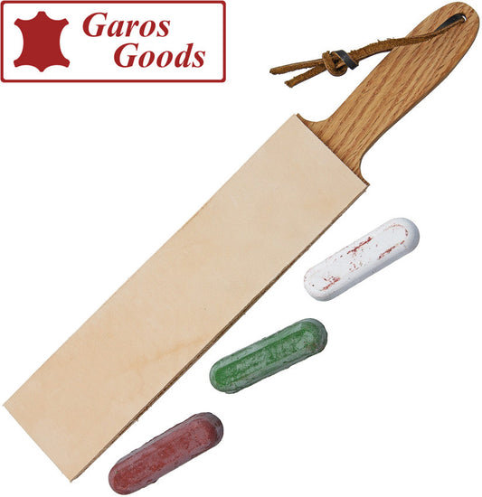 Garos Red Oak Double-Sided Leather Paddle Strop with Compound - Made in USA