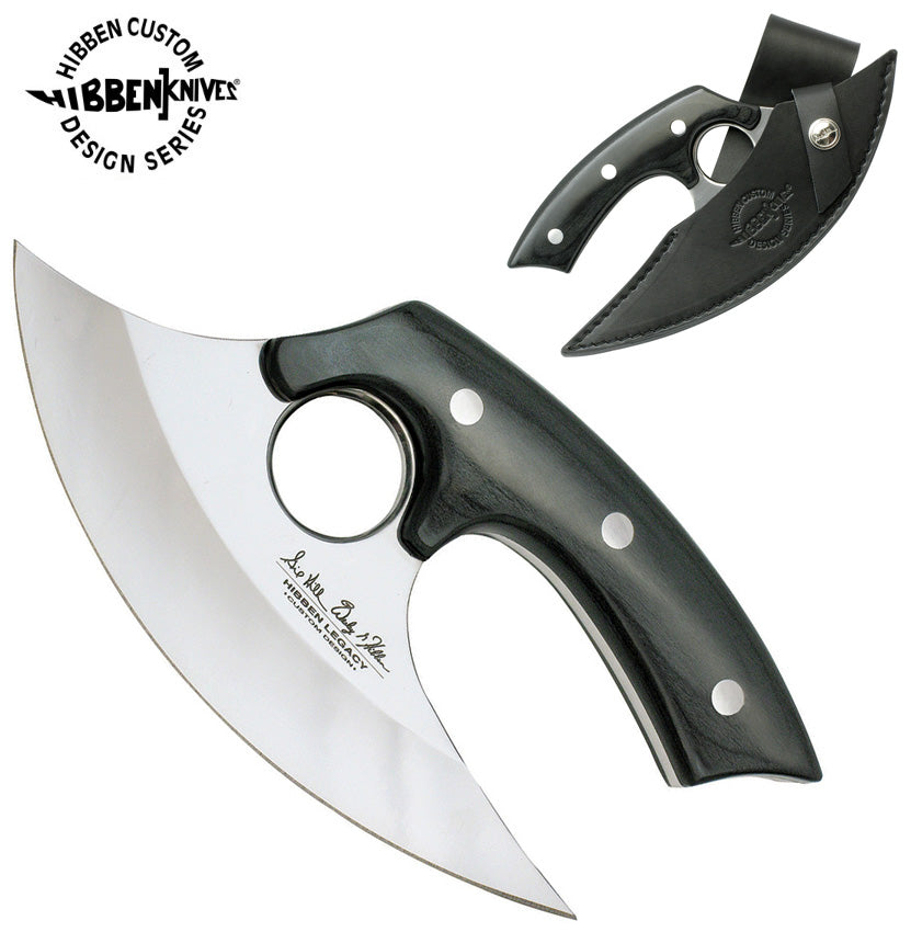 Gil Hibben Legacy Ulu 6.5" Mirror Polished Knife Pakkawood Handle and Leather Sheath GH5074