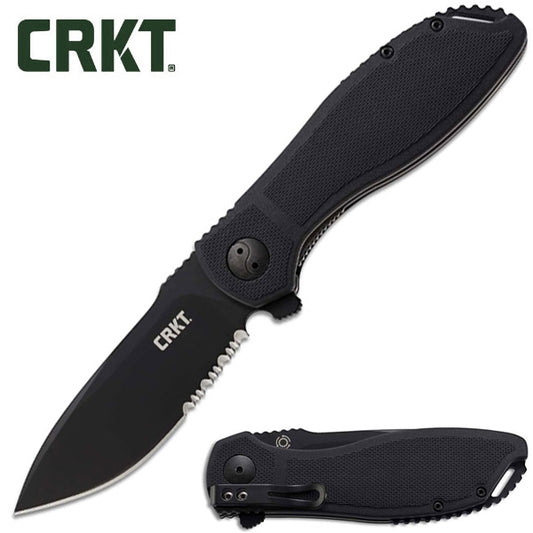 CRKT Prowess  3.37" Black Serrated Folding Knife with IKBS Flipper - Ken Onion Design - K290KKS