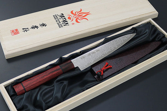 Kanetsune Minamo-Kaze Petty 5.31" 63-Layer Damascus San-Mai Kitchen Knife - Made in Japan KC-824