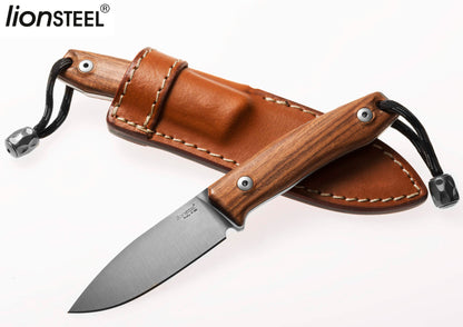 LionSteel M1 2.91" M390 Santos Wood Fixed Blade Knife with Leather Sheath and Titanium Bead