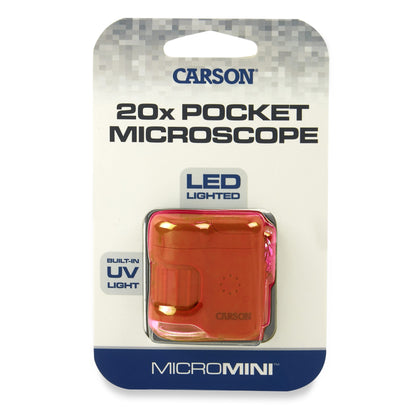 Carson MicroMini 20x Pocket Microscope with LED Flashlight and UV Light - Orange MM-280O