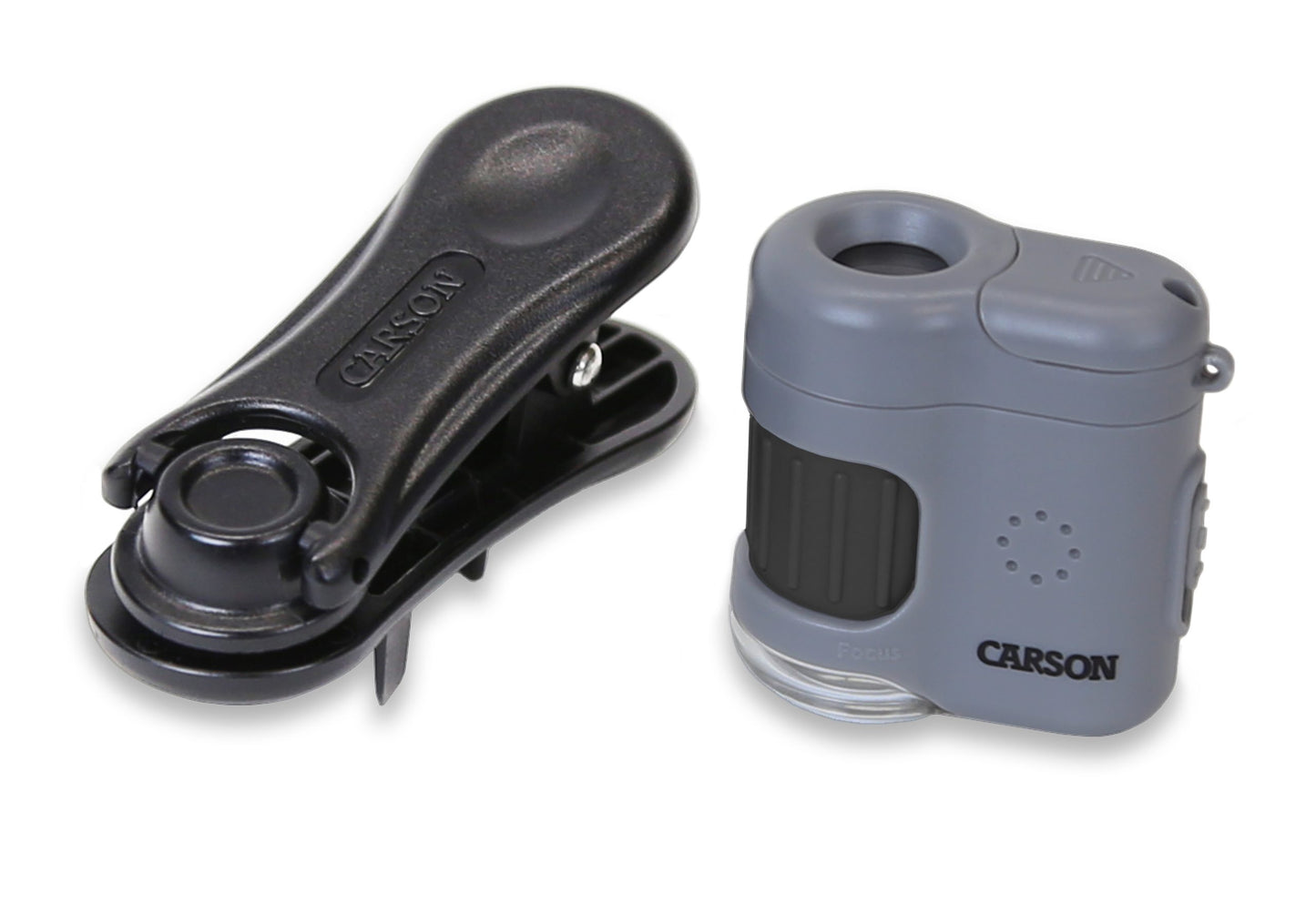 Carson MicroMini 20x LED Lighted Pocket Microscope with Built-in LED and UV Flashlight, Smartphone Digiscoping Adapter Clip MM-380