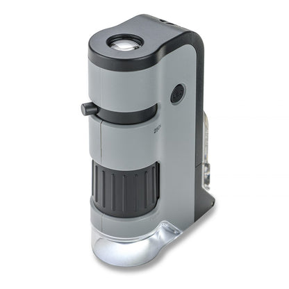 Carson MicroFlip™ 100x-250x LED, UV Lighted Pocket Microscope, Flip Down Slide Base, Smartphone Digiscoping Clip MP-250
