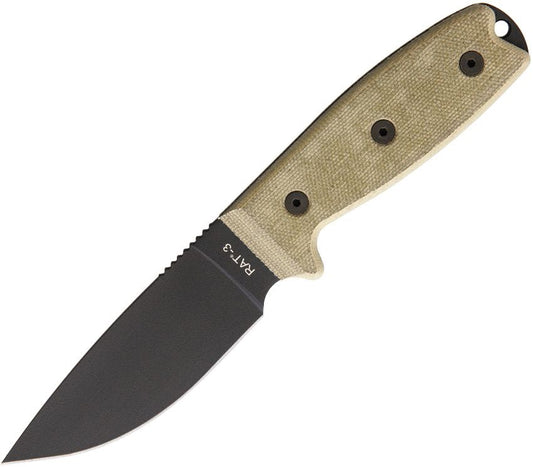 Ontario Knife Company RAT 3 Tan Canvas Micarta Fixed Blade Knife MOLLE Sheath by Jeff Randall 8665