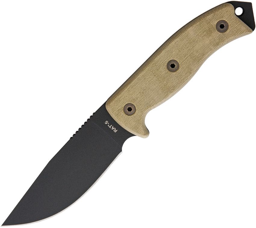 Ontario Knife Company RAT 5 Tan Canvas Micarta Fixed Blade Knife MOLLE Sheath by Jeff Randall 8667